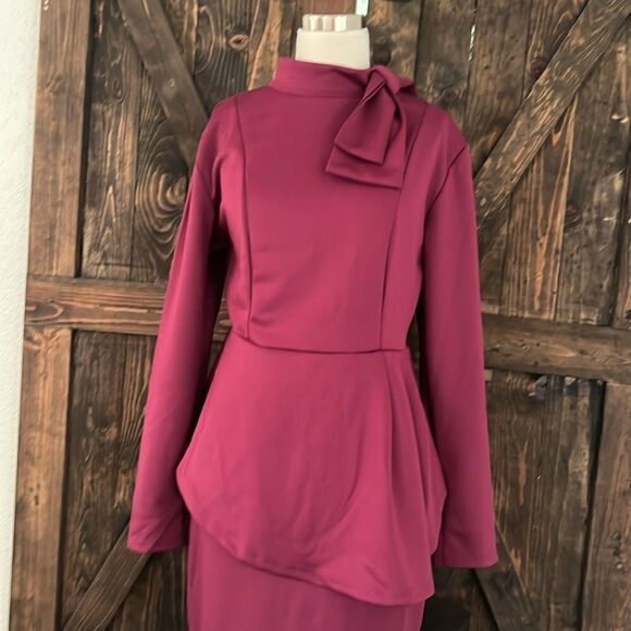 Peplum Bodycon Long Sleeves Work Dresses Bow Club Ruffle Pencil Formal Cocktail - Picture 6 of 14